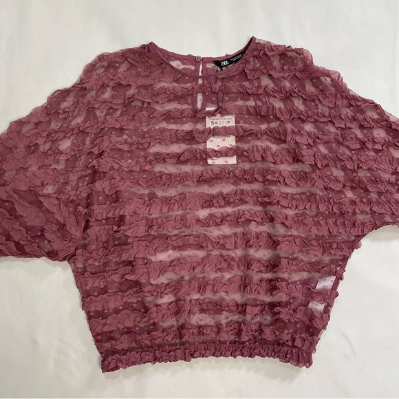 NWT New Zara Frill Ruffled Tulle Blouse Size S - Picture 10 of 12